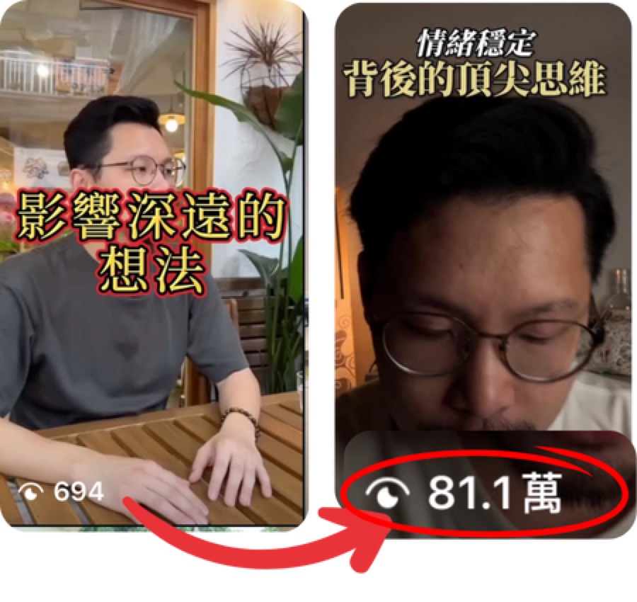 學生 Derek 嘅影片觀看數由 694 升到 81.1 萬